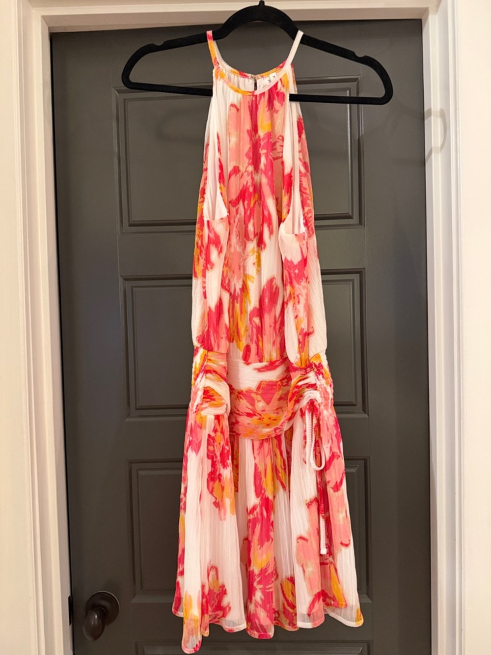 Ramy Brooke Floral Halter Maxi Dress in Pink & Gold